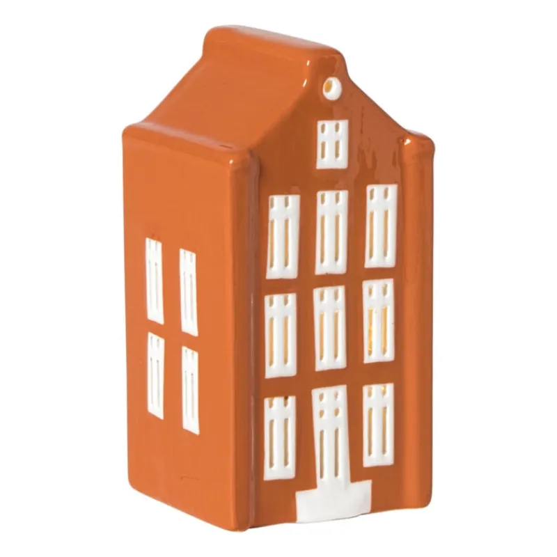 Xenos Kerstfiguren|Kersthuisjes-Kersthuisje - oranje - 11x5.5x5.5 cm