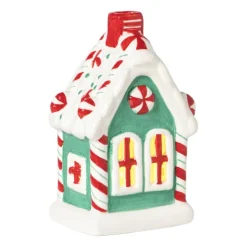 Xenos Kerstfiguren|Kersthuisjes-Kersthuisje LED middel - groen - 13x8x6 cm