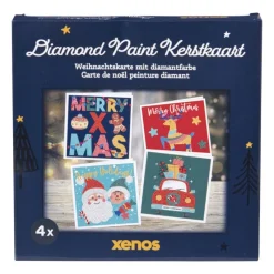 Xenos Kerst Knutselen-Kerstkaart diamond painting DIY - set van 4