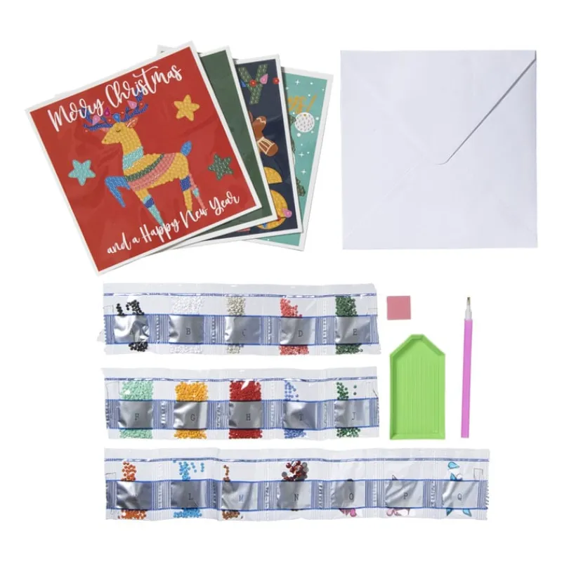 Xenos Kerst Knutselen-Kerstkaart diamond painting DIY - set van 4