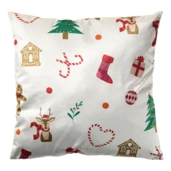 Xenos Kussens-Kerstkussen skiën - beige/multikleur - 45x45 cm
