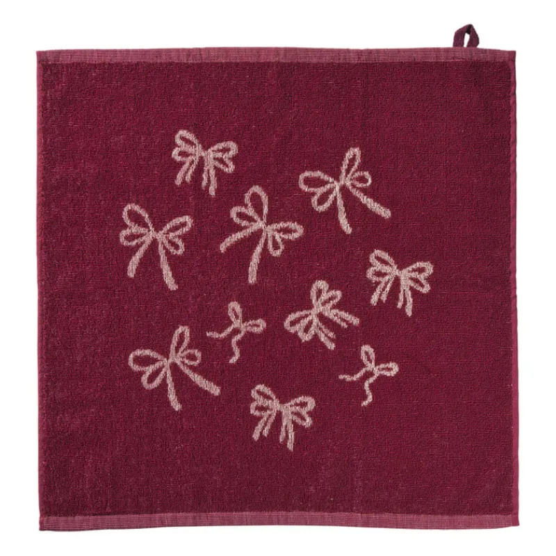 Xenos Thee- En Keukendoeken-Keukendoek strikjes - bordeauxrood/roze - 50x50 cm