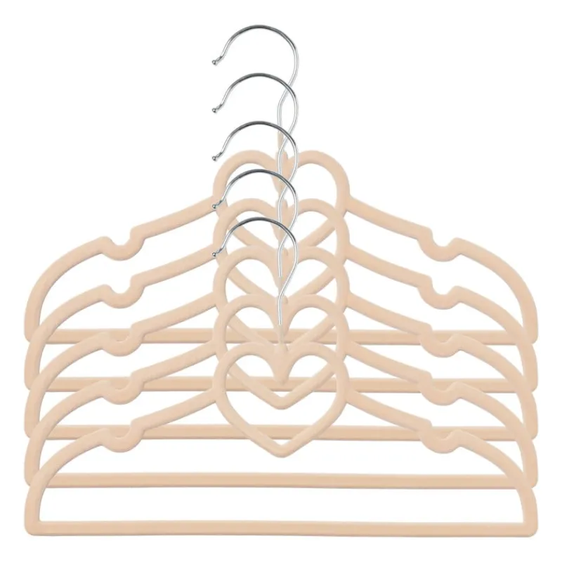 Xenos Kledinghangers-Kinder kledinghanger hart - vilt - beige - set van 5