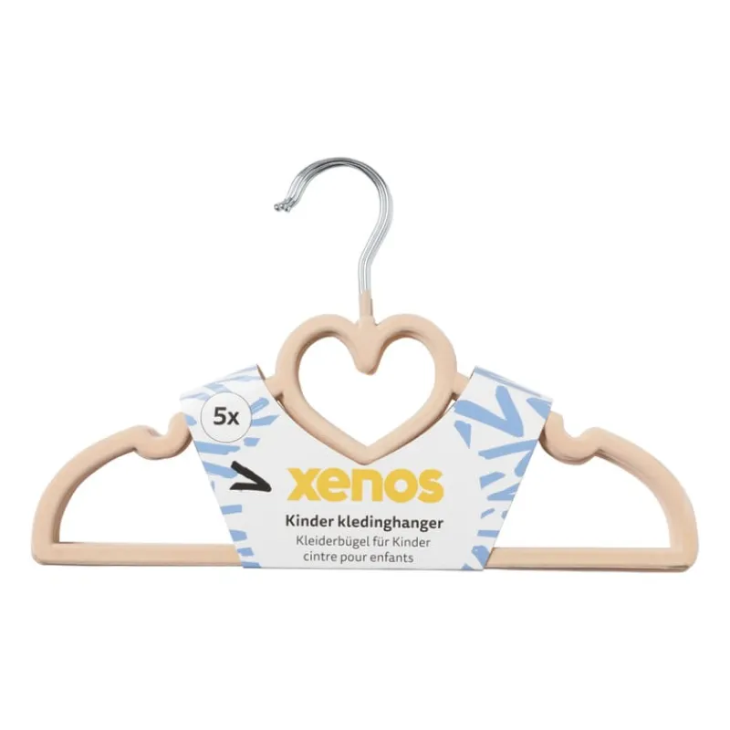 Xenos Kledinghangers-Kinder kledinghanger hart - vilt - beige - set van 5