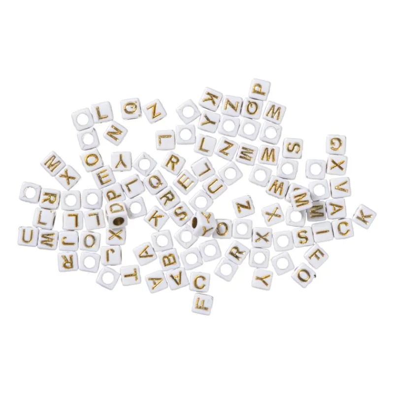Xenos Knutselspullen-Kralen met letters - beige/goud - set van 100