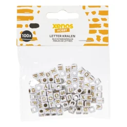 Xenos Knutselspullen-Kralen met letters - beige/goud - set van 100