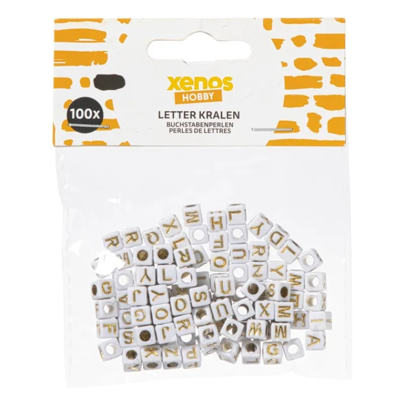 Xenos Knutselspullen-Kralen met letters - beige/goud - set van 100