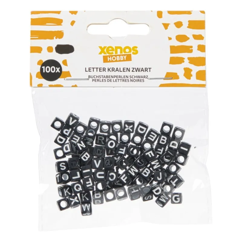 Xenos Knutselspullen-Kralen met letters - zwart - set van 100