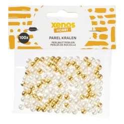 Xenos Knutselspullen-Kralen met letters parels - wit/goud - set van 100