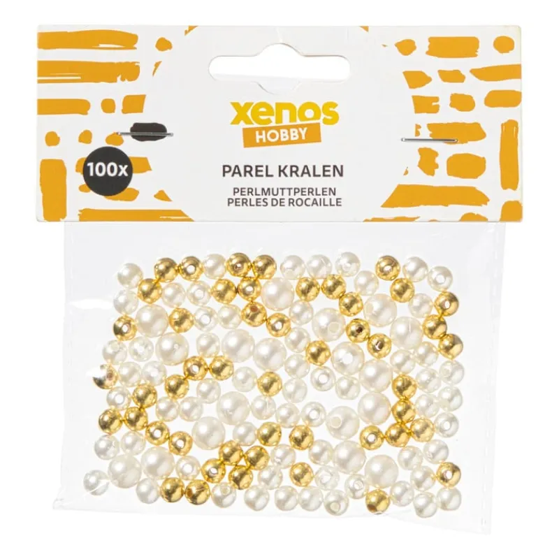 Xenos Knutselspullen-Kralen met letters parels - wit/goud - set van 100