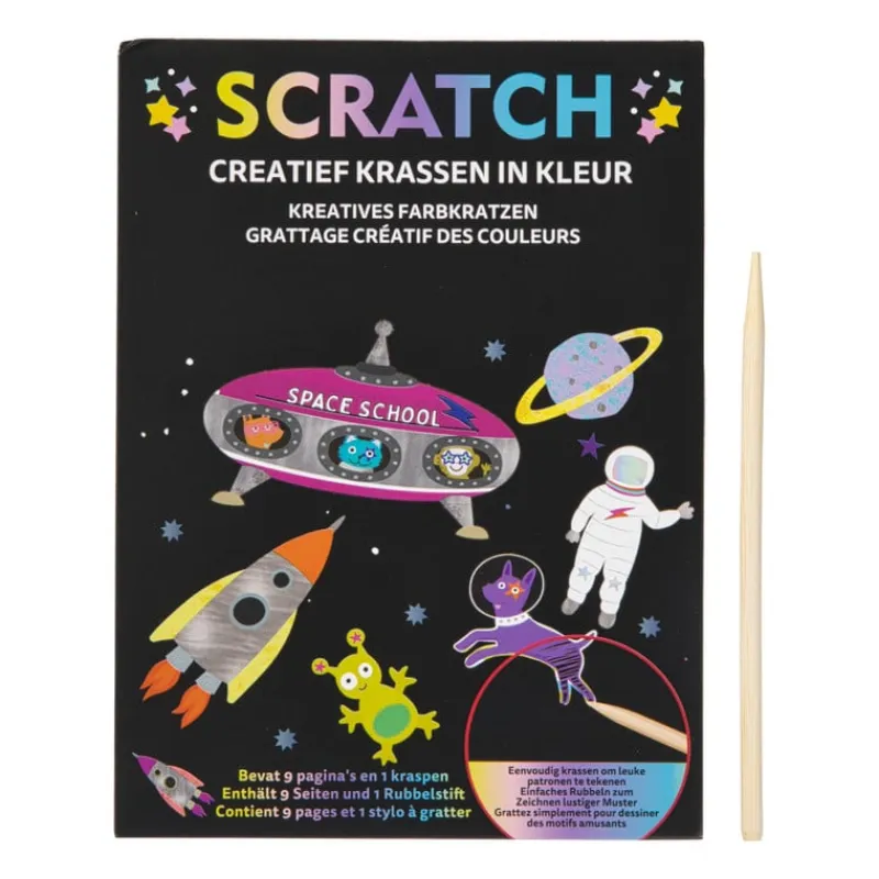 Xenos Kleurboeken|Kerstcadeaus-Krasboek ruimtefiguren - 13x18 cm