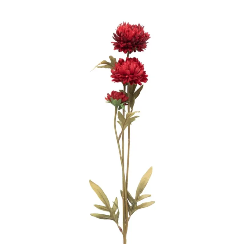 Xenos Kunstbloemen-Kunstbloem met 3 chrysanten - rood - 68 cm