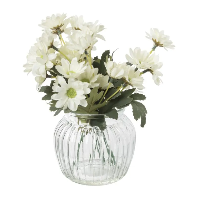 Xenos Kunstbloemen-Kunstbloemen madeliefjes in glazen pot - wit - ø11.5x20 cm