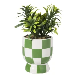 Xenos Kunstplanten-Kunstplantje geblokt - groen - ø8x17 cm