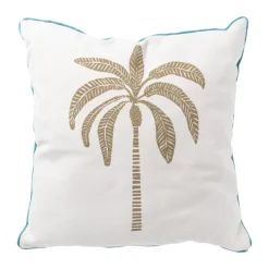 Xenos Kussens-Kussen palmboom - blauw/wit/goud - 45x45 cm