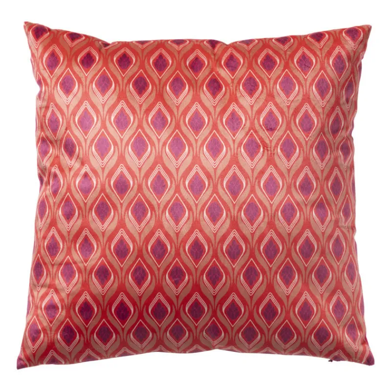 Xenos Kussens-Kussen velvet blad - rood/roze - 45x45 cm