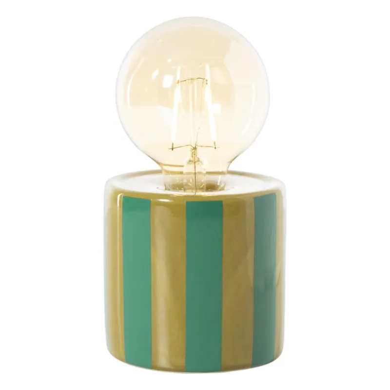 Xenos Tafellampen-Lampje streep Bouchra - olijfgroen / groen -ø9x17 cm