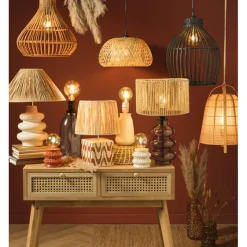 Xenos Lampenvoeten-Lampvoet ribbel - grijs - ø14.5x31.5 cm
