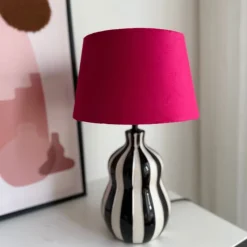 Xenos Lampenvoeten-Lampvoet streepjes - zwart/wit - ø13.7x20 cm