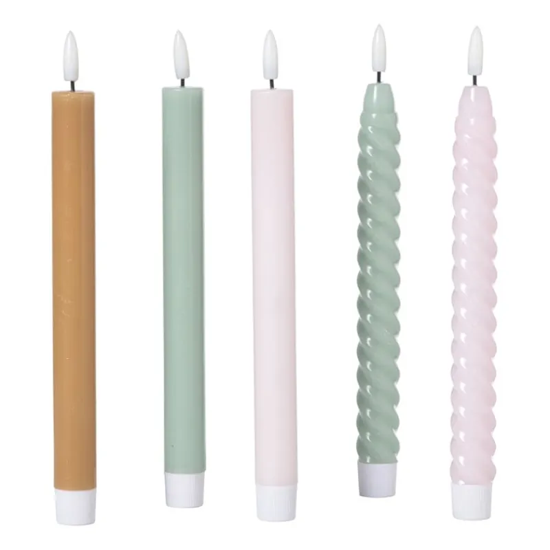 Xenos Led Kaarsen-LED dinerkaars twist smal - groen - ø2.5x24.5 cm