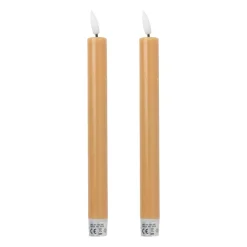 Xenos Led Kaarsen-LED dinerkaarsen - taupe - set van 2 - ø2.2x24.5 cm