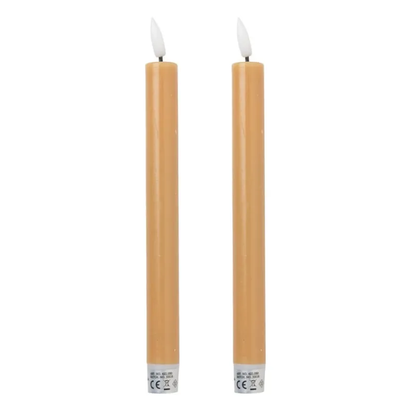Xenos Led Kaarsen-LED dinerkaarsen - taupe - set van 2 - ø2.2x24.5 cm