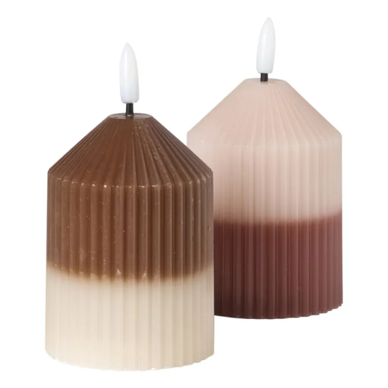 Xenos Led Kaarsen-LED kaars duo - beige/lichtbruin - ø7x10 cm
