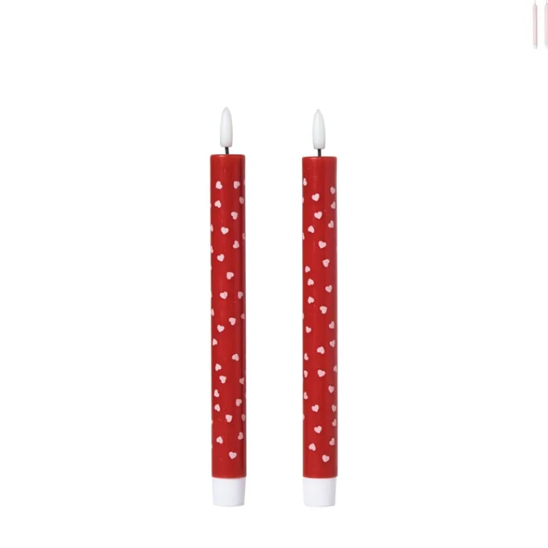 Xenos Led Kaarsen-LED kaars hartjes - roze/rood - ø2.2x24 cm