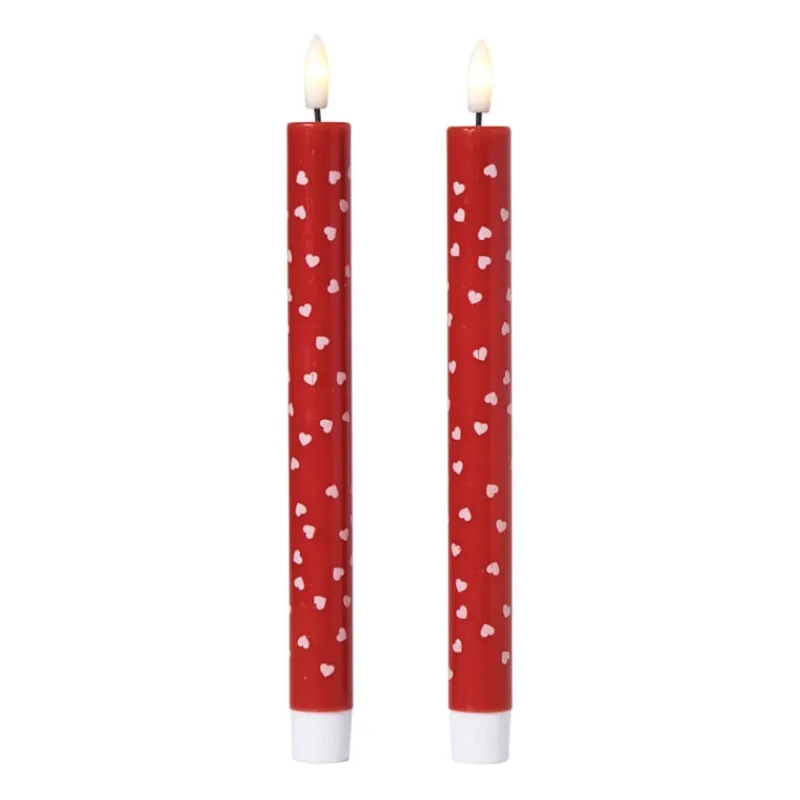 Xenos Led Kaarsen-LED kaars hartjes - roze/rood - ø2.2x24 cm