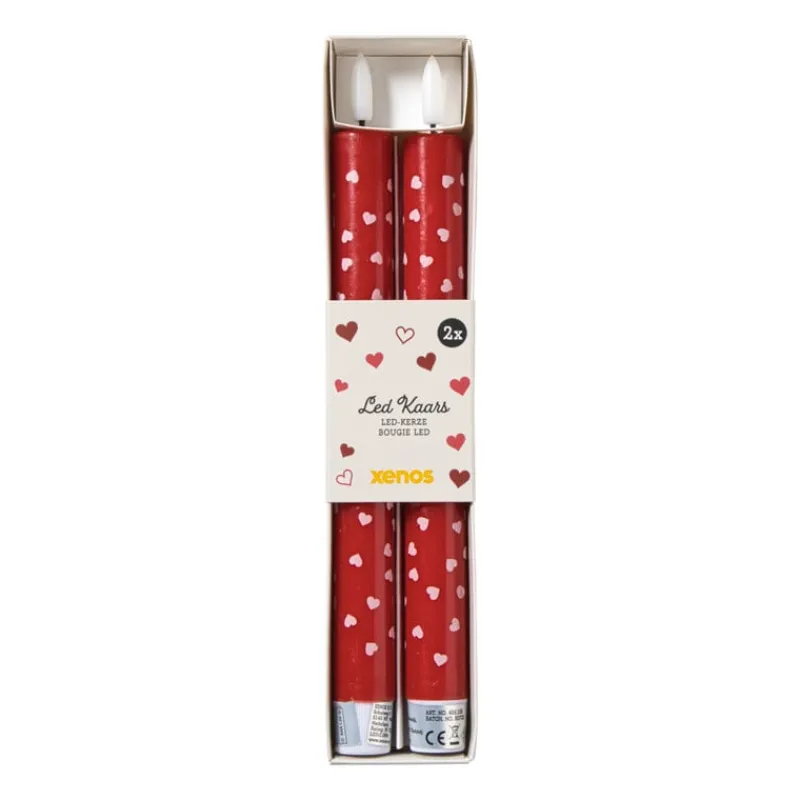 Xenos Led Kaarsen-LED kaars hartjes - roze/rood - ø2.2x24 cm
