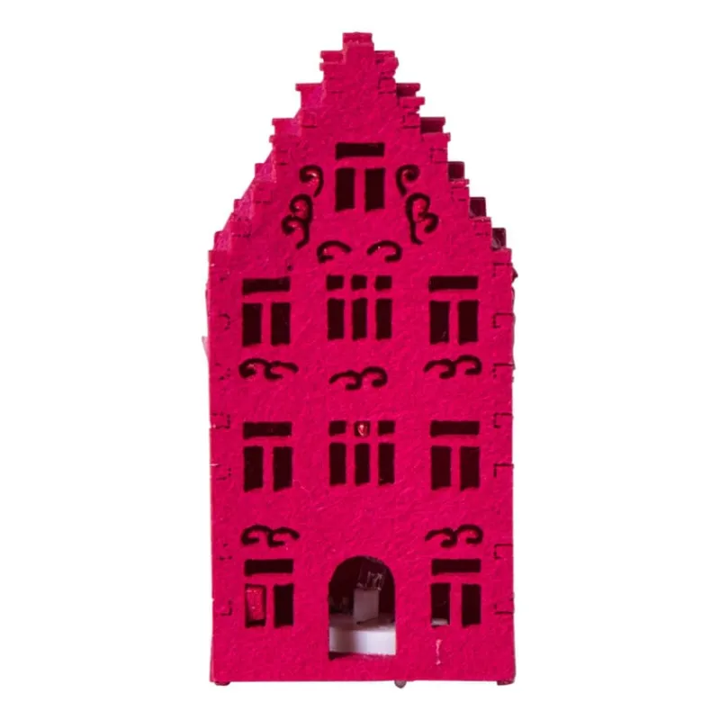 Xenos Kersthuisjes-LED kersthuisje vilt - roze - 11.3x5.8x4.3 cm