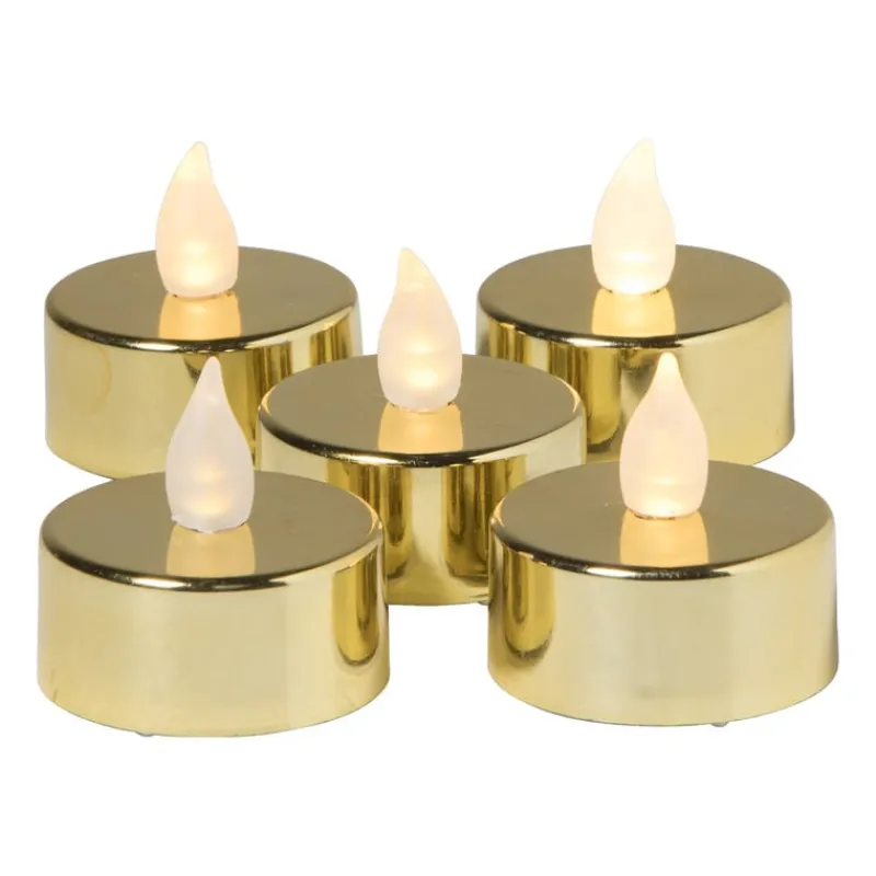 Xenos Led Kaarsen-LED waxinelichten - goud - set van 5