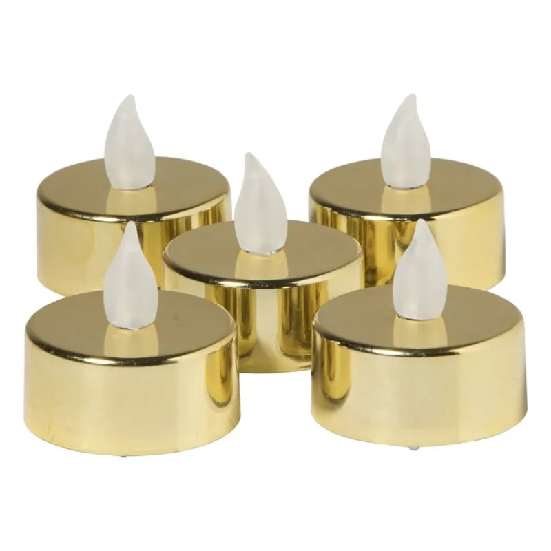 Xenos Led Kaarsen-LED waxinelichten - goud - set van 5