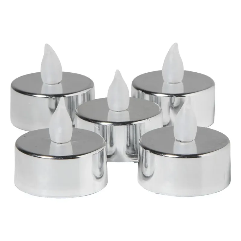 Xenos Led Kaarsen-LED waxinelichten - zilver - set van 5