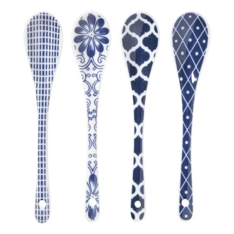 Xenos Lepels|Sushi Servies-Lepels Mico - blauw/wit - set van 4