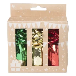 Xenos Kerst Inpakken-Lint met strik - groen/rood/goudkleurig - set van 3