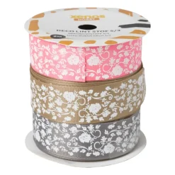 Xenos Knutselspullen-Lint stof bloemen - set van 3 - 100 cm