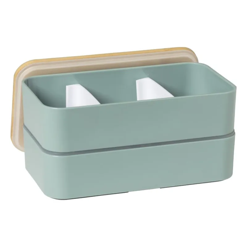 Xenos Broodtrommels-Lunchbox dubbel - groen - 9.5x18.5x10.5 cm