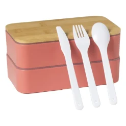 Xenos Broodtrommels-Lunchbox dubbel - roze - 9.5x18.5x10.5 cm