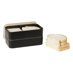 Xenos Broodtrommels-Lunchbox dubbel - zwart - 9.5x18.5x10.5 cm