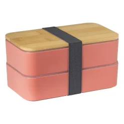 Xenos Broodtrommels-Lunchbox dubbel met bestek - oranje - 700 ml
