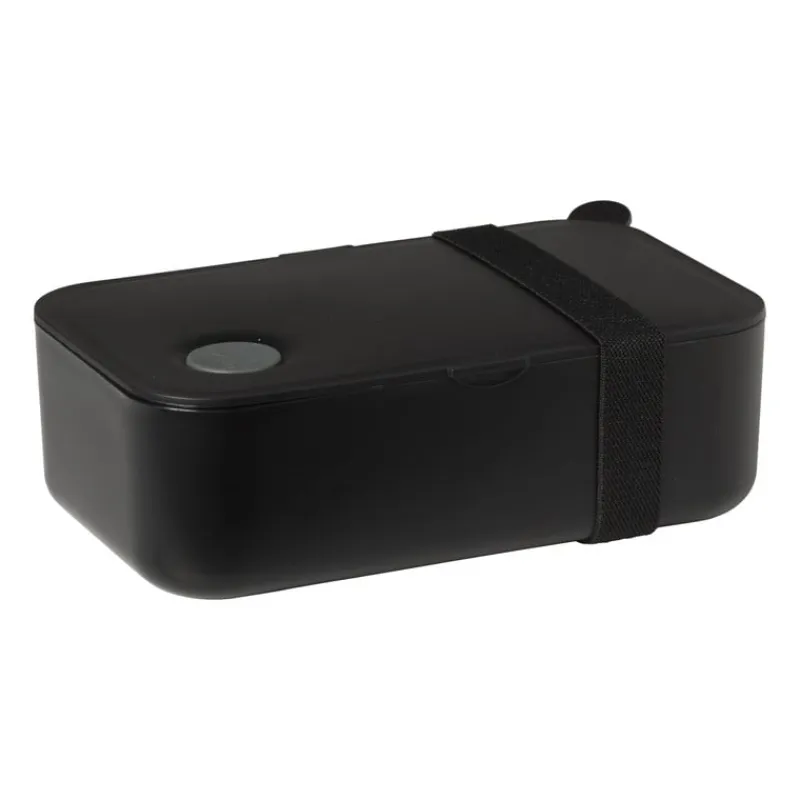 Xenos Broodtrommels-Lunchbox met elastiek - zwart - 6.8x19x12 cm