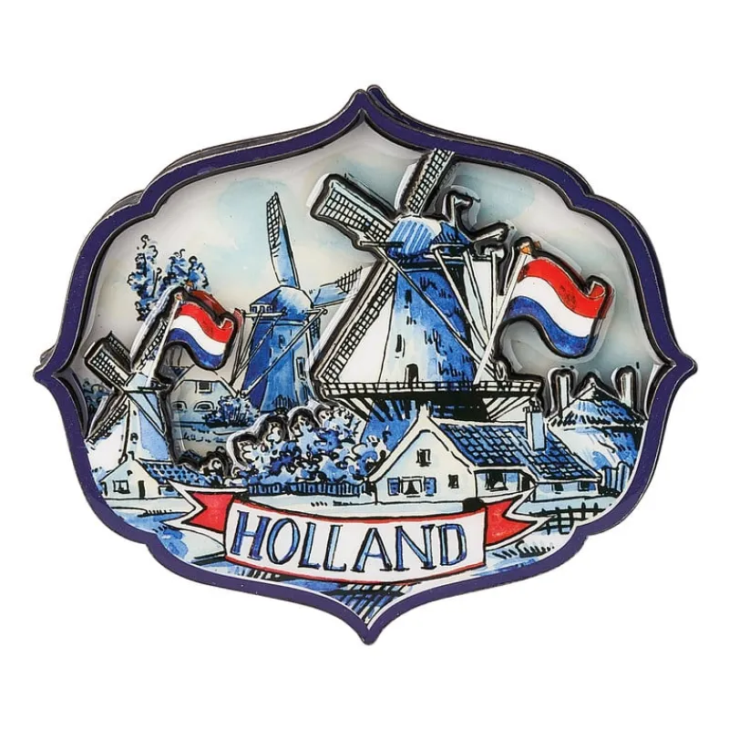 Xenos Holland Souvenirs-Magneet holland windmolen - delfts blauw - 10x1x9 cm