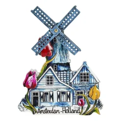 Xenos Holland Souvenirs-Magneet molen - blauw - 8x1x10 cm
