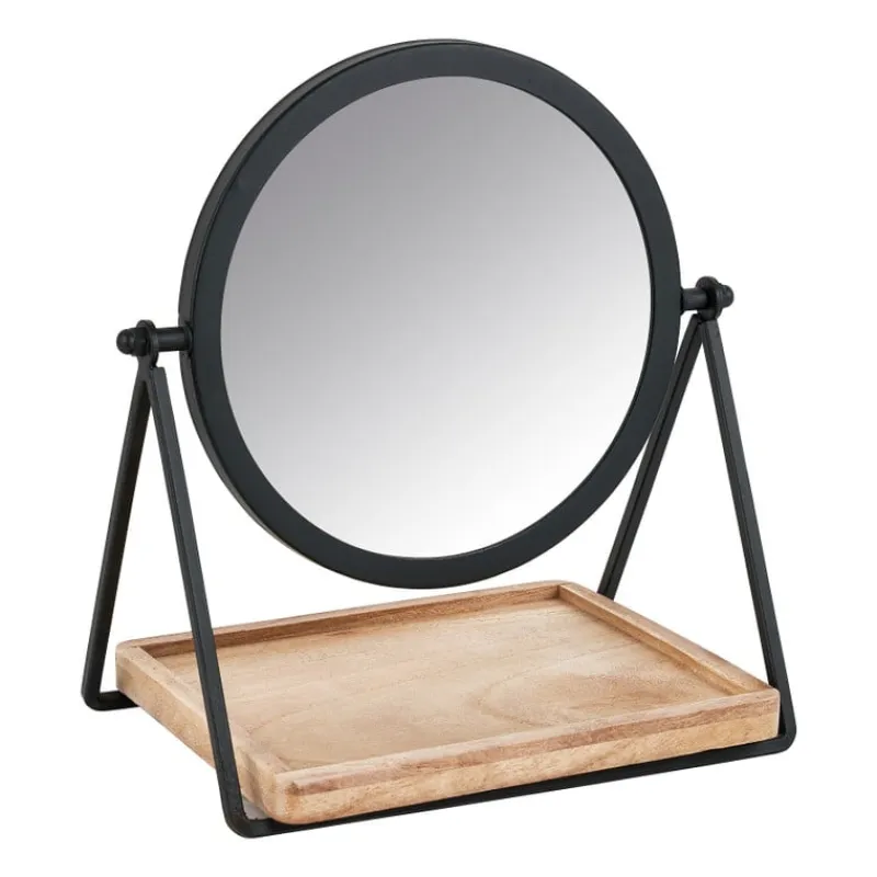 Xenos Kerstcadeaus|Make-Up Spiegels-Make-up spiegel met plankje - zwart - 19x14x21 cm