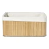 Xenos Manden|Manden-Mand bamboe met teddy - 16x36x27 cm - naturel/wit