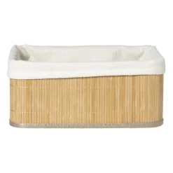 Xenos Manden|Manden-Mand bamboe met teddy - 14x33x25 cm - naturel/wit