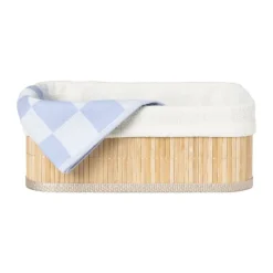 Xenos Manden|Manden-Mand bamboe met teddy - 10x27x21 cm - naturel/wit