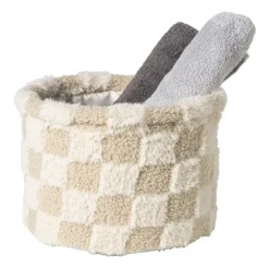 Xenos Manden|Manden-Mand geruit rond maat L - beige - ø22x16 cm