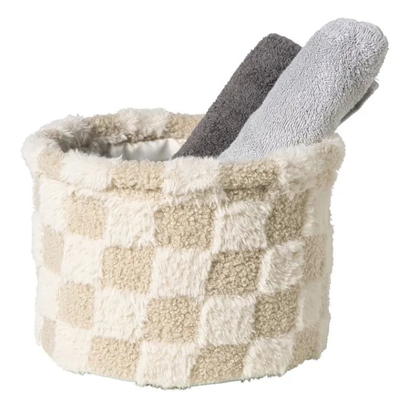 Xenos Manden|Manden-Mand geruit rond maat L - beige - ø22x16 cm